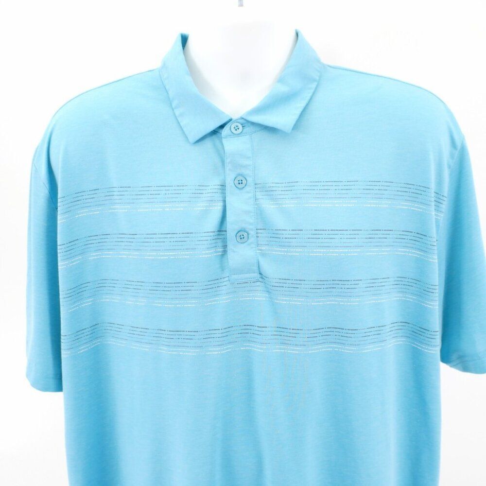Callaway Teal Striped XL Polo Shirt Short Sleeve Collared Polyester Cotton Elast